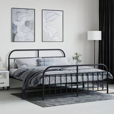 vidaXL Metal Bed Frame without Mattress with Footboard Black 183x213 cm