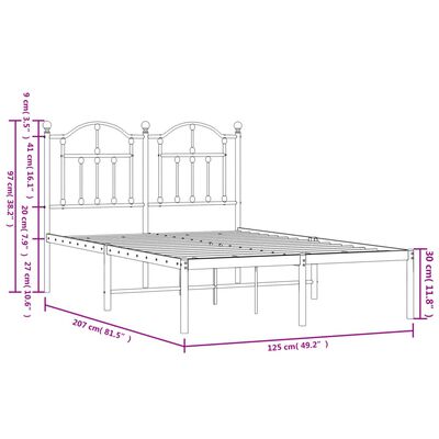 vidaXL Metal Bed Frame without Mattress with Headboard White 120x200 cm