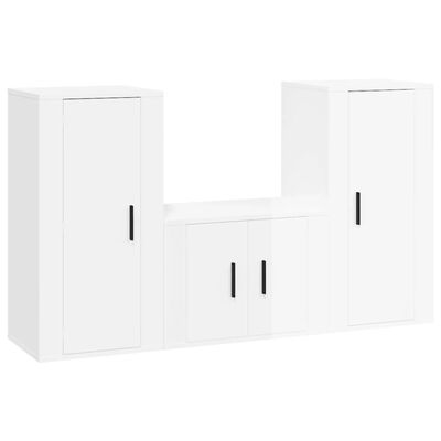 vidaXL 3 Piece TV Cabinet Set High Gloss White Engineered Wood