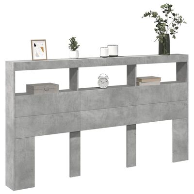 vidaXL Headboard Cabinet with LED Concrete Grey 180x17x102 cm