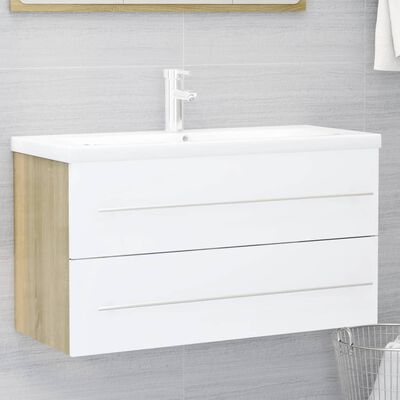 vidaXL 2 Piece Bathroom Furniture Set White and Sonoma Oak Engineered Wood