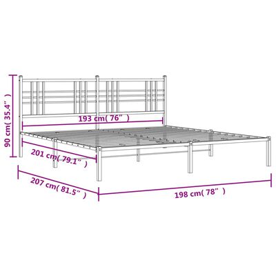 vidaXL Metal Bed Frame without Mattress with Headboard White 193x203 cm