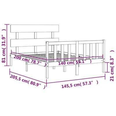 vidaXL Bed Frame without Mattress 140x200 cm Solid Wood Pine