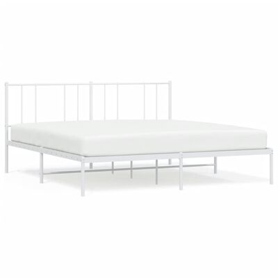 vidaXL Metal Bed Frame without Mattress with Headboard White 183x213 cm