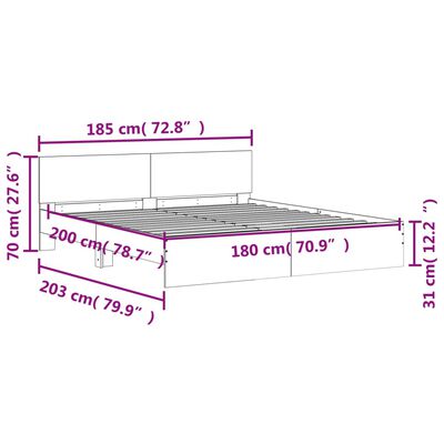 vidaXL Bed Frame without Mattress White 180x200 cm Super King