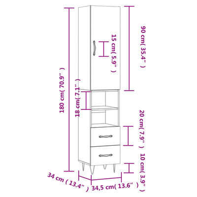 vidaXL Highboard Grey Sonoma 34.5x34x180 cm Engineered Wood