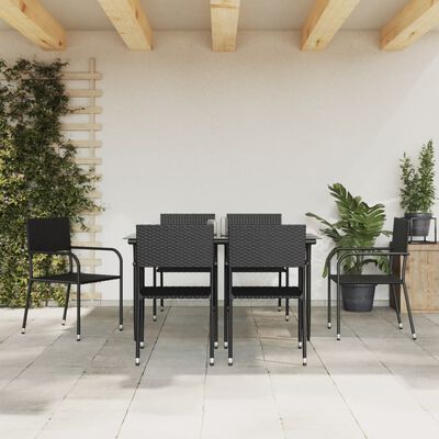 vidaXL 7 Piece Garden Dining Set Black Poly Rattan and Steel