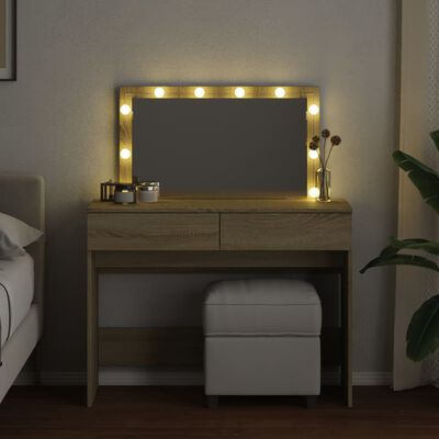 vidaXL Dressing Table with LED Sonoma Oak 100x40x120 cm