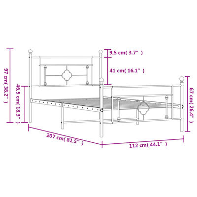 vidaXL Metal Bed Frame without Mattress with Footboard White 107x203 cm