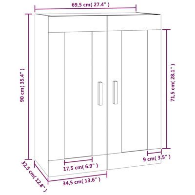 vidaXL Wall Cabinet Sonoma Oak 69.5x32.5x90 cm Engineered Wood