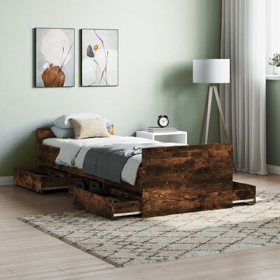 vidaXL Bed Frame without Mattress Smoked Oak 75x190 cm Small Single