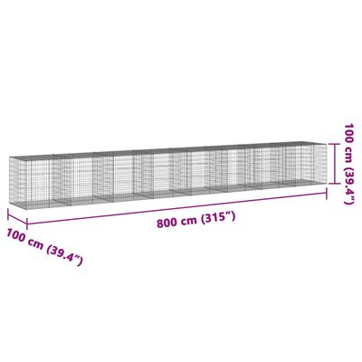 vidaXL Gabion Basket with Cover 800x100x100 cm Galvanised Iron