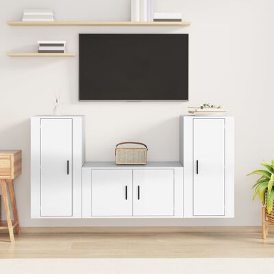 vidaXL 3 Piece TV Cabinet Set High Gloss White Engineered Wood