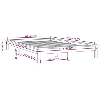 vidaXL Bed Frame without Mattress Honey Brown 140x200 cm Solid Wood