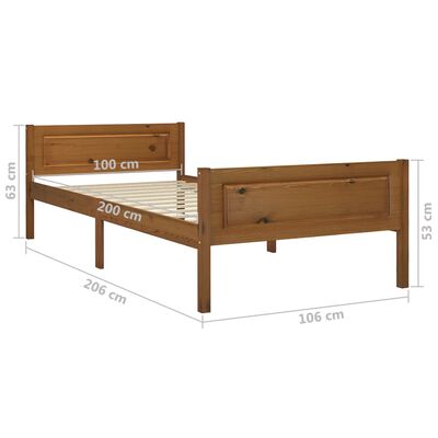 vidaXL Bed Frame without Mattress Solid Pinewood Honey Brown 100x200 cm