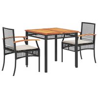 vidaXL 3 Piece Garden Dining Set with Cushions Black Poly Rattan