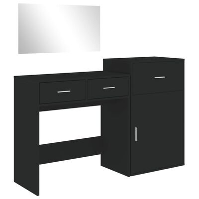 vidaXL 3 Piece Dressing Table Set Black Engineered Wood