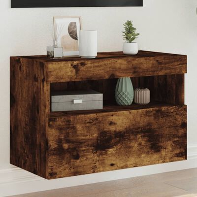 vidaXL TV Wall Cabinet with LED Lights Smoked Oak 60x30x40 cm