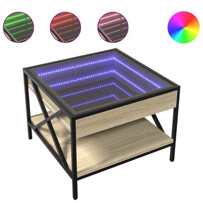 vidaXL Coffee Table with Infinity LED Sonoma Oak 50x50x38 cm