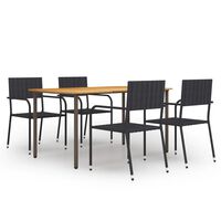 vidaXL 5 Piece Garden Dining Set Poly Rattan Black