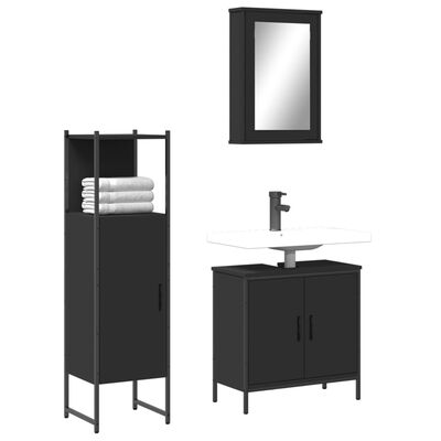 vidaXL 3 Piece Bathroom Furniture Set Black Engineered Wood