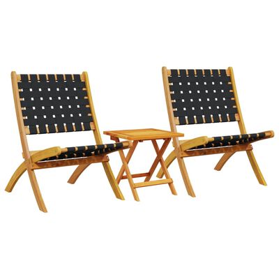 vidaXL Folding Garden Chairs 2 pcs with Table Black Solid Wood