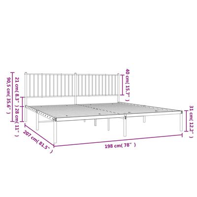 vidaXL Metal Bed Frame without Mattress with Headboard Black 193x203 cm