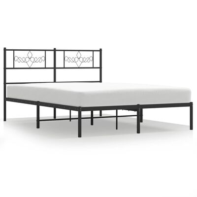 vidaXL Metal Bed Frame without Mattress with Headboard Black 135x190 cm Double