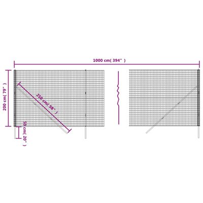 vidaXL Wire Mesh Fence Green 2x10 m Galvanised Steel