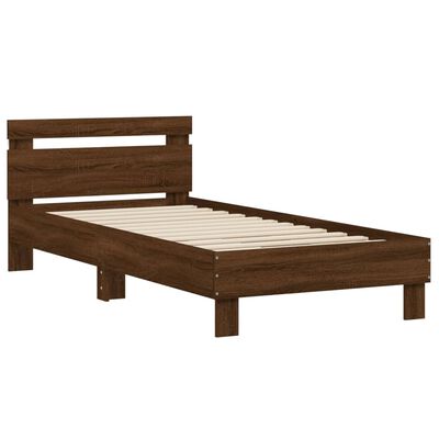 vidaXL Bed Frame without Mattress with LED Lights Brown Oak 75x190 cm Small Single