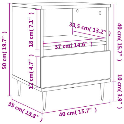 vidaXL Bedside Cabinet Smoked Oak 40x35x50 cm Engineered Wood