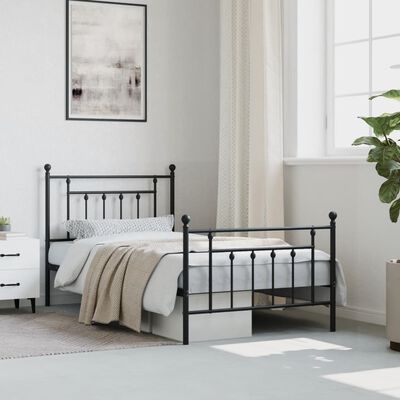 vidaXL Metal Bed Frame without Mattress with Footboard Black 100x190 cm