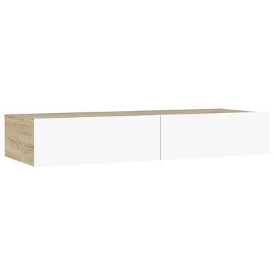 vidaXL TV Cabinet with LED Lights White and Sonoma Oak 90x35x15.5 cm