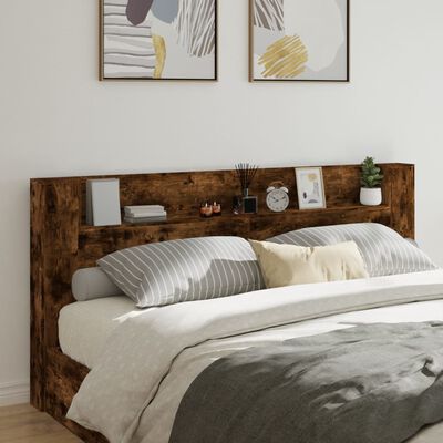 vidaXL Headboard Cabinet with LED Smoked Oak 220x16.5x103.5 cm