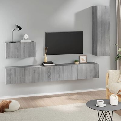 vidaXL 4 Piece TV Cabinet Set Grey Sonoma Engineered Wood