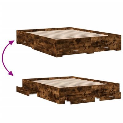 vidaXL Bed Frame with Drawers without Mattress Smoked Oak 150x200 cm King Size