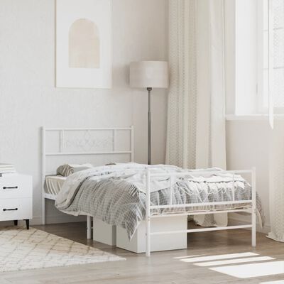 vidaXL Metal Bed Frame without Mattress with Footboard White 100x190 cm