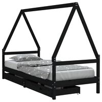 vidaXL Kids Bed Frame with Drawers Black 90x200 cm Solid Wood Pine