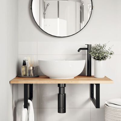 vidaXL Basin Shelf Wall Mounted Steel and Solid Wood Acacia