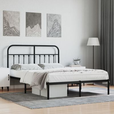 vidaXL Metal Bed Frame without Mattress with Headboard Black 140x190 cm