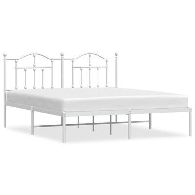 vidaXL Metal Bed Frame without Mattress with Headboard White 180x200 cm Super King