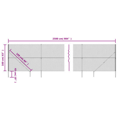 vidaXL Chain Link Fence with Spike Anchors Silver 1.6x25 m