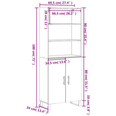 vidaXL Highboard White 69.5x34x180 cm Engineered Wood