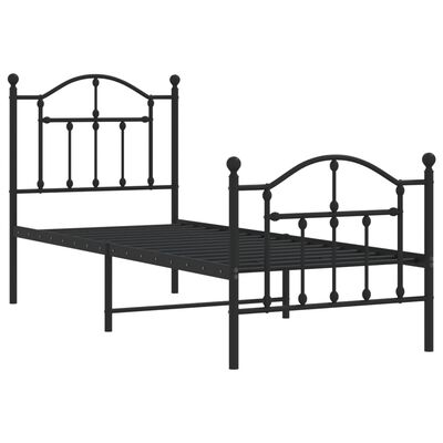 vidaXL Metal Bed Frame without Mattress with Footboard Black 75x190 cm Small Single