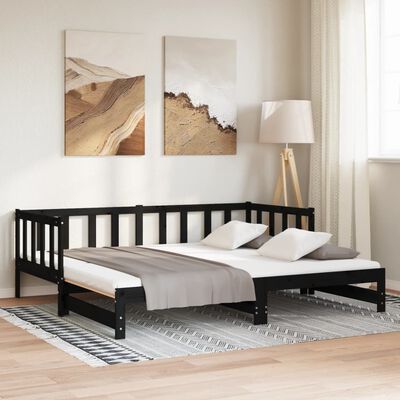 vidaXL Day Bed with Trundle without Mattress Black 90x190 cm Single Solid Wood