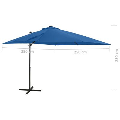 vidaXL Cantilever Garden Parasol with Pole and LED Lights Azure Blue 250 cm