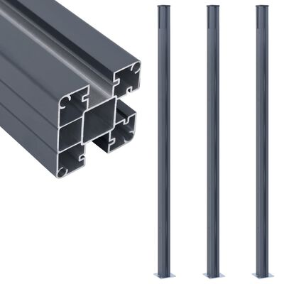 vidaXL Fence Posts 3 pcs Dark Grey 185 cm Aluminium