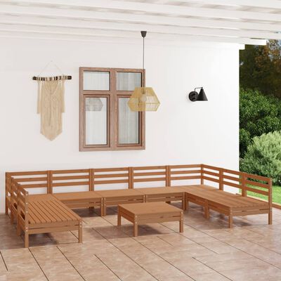 vidaXL 10 Piece Garden Lounge Set Honey Brown Solid Wood Pine