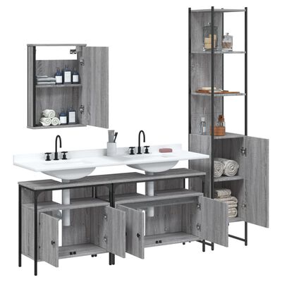 vidaXL 4 Piece Bathroom Furniture Set Grey Sonoma Engineered Wood