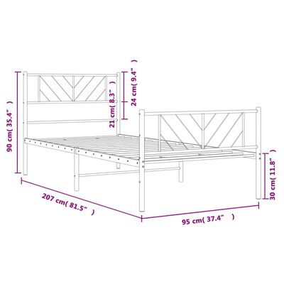 vidaXL Metal Bed Frame without Mattress with Footboard White 90x200 cm